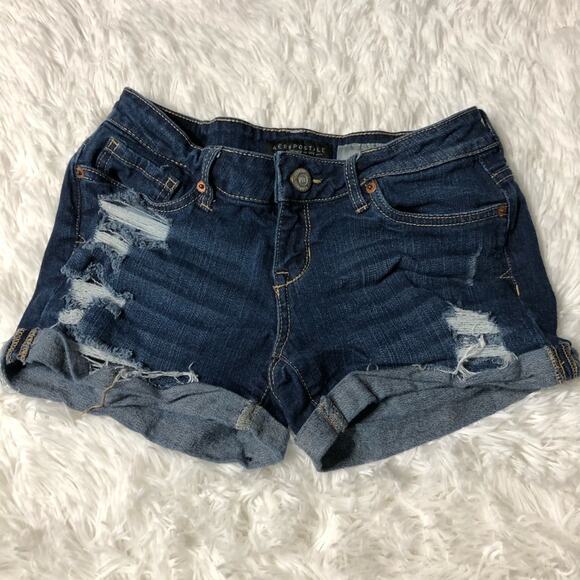 AERO • Blue Jean Distressed Mini Denim Shorts • Sz 0 - Picture 4 of 8